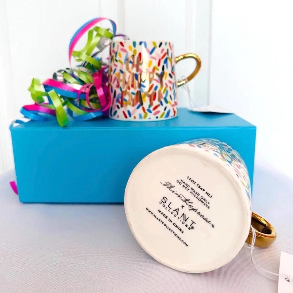 THIMBLEPRESS ~ Slant Collection Gold Handle and Slogan 11oz Confetti Mug Set